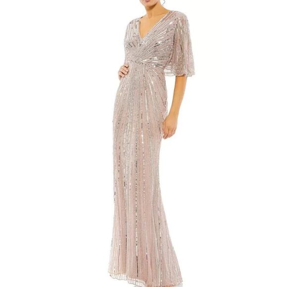 NWT Mac Duggal 93583 Wide Cape Sleeve Sequin‎ Gown SZ 16 Vintage Rose $698 - Picture 3 of 7